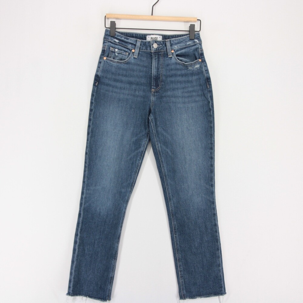 Paige Brigitte Jeans Womens 24 Blue High Rise Straight Leg Distressed Raw Hem